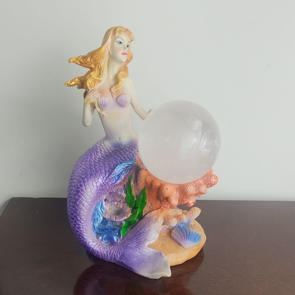 Mermaid Figurine with Crystal Ball - Purple and Gold
